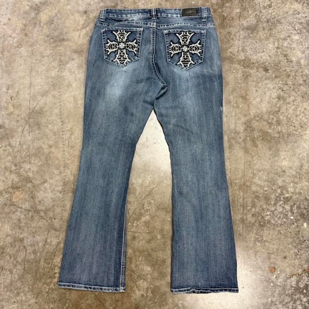 Y2K ZCO Jeans Miss Me Style Distressed Embellished Bootcut Flared Jeans 34x30